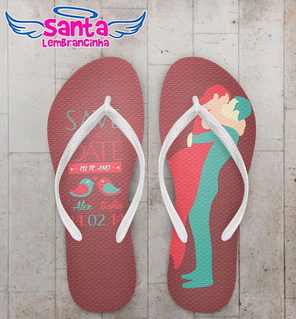 Chinelo Casamento Noivinhos Fundo Marsala COD 5907