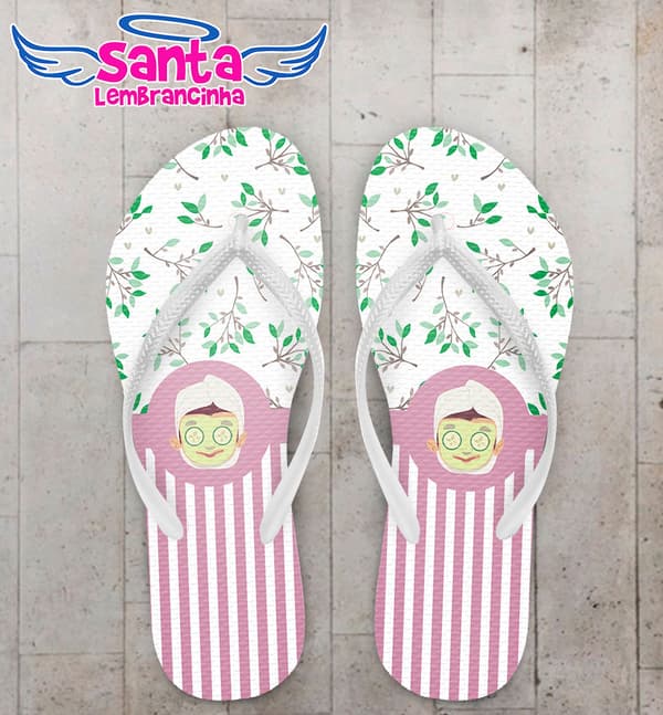Chinelo Spa Infantil Fundo Listrado com Flores COD 5952