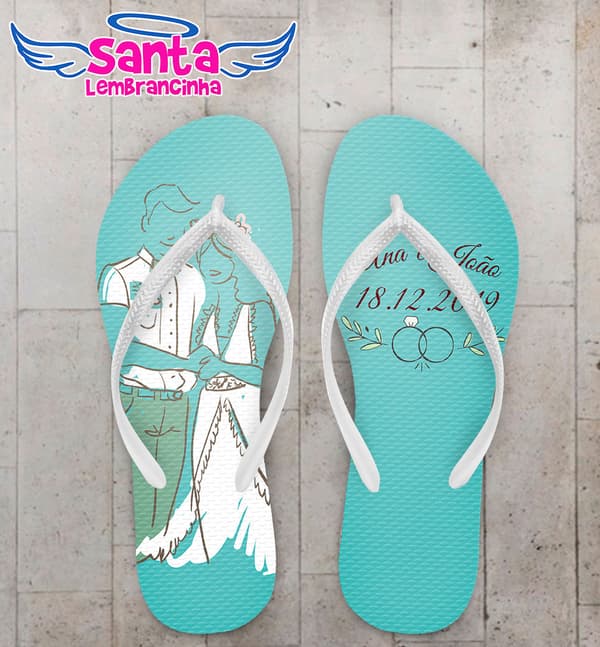 Chinelo Casamento Noivinhos Fundo Tiffany COD 5911