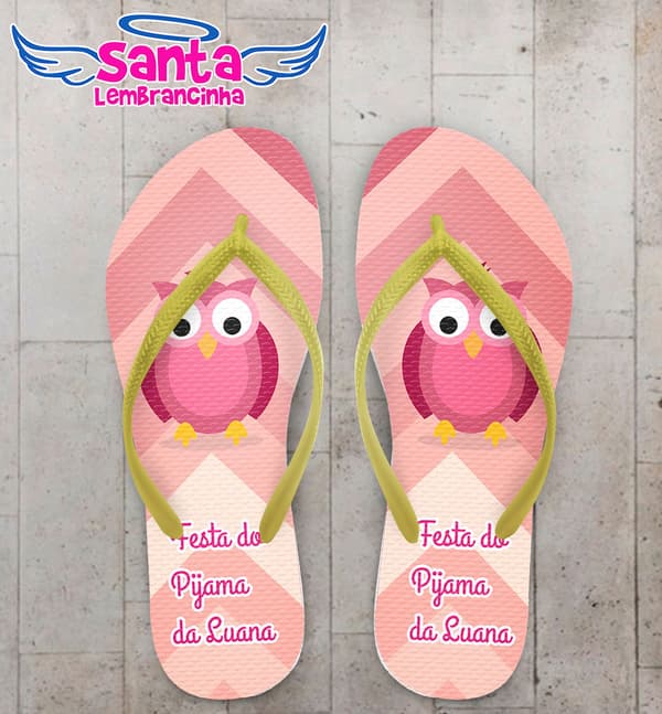 Chinelo Infantil Festa do Pijama Chevron com Coruja COD 5942