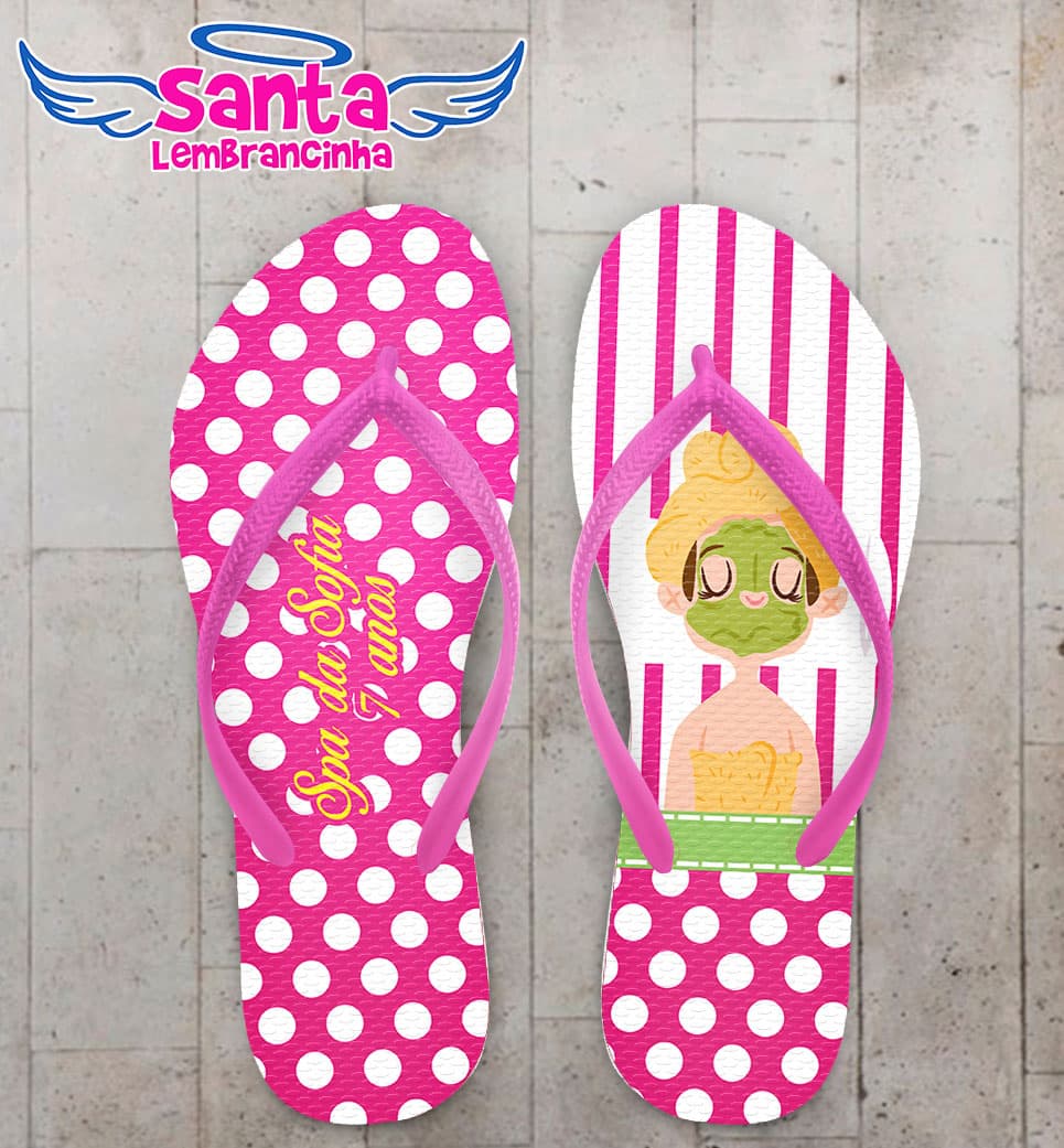 Chinelo Spa Infantil Fundo Rosa Listrado com bolinhas COD 5950