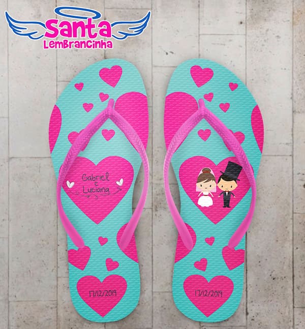 Chinelo Casamento Noivinhos com Corações COD 5909