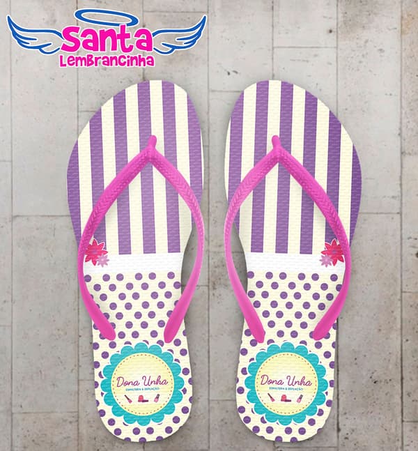 Chinelo Personalizado Manicure Listrado com Bolinhas COD 5914