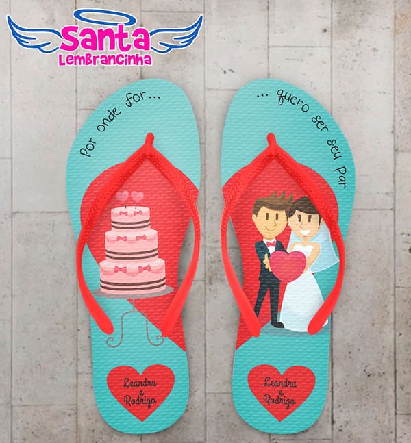 Chinelo Casamento Noivinhos Fundo Tiffany COD 5906