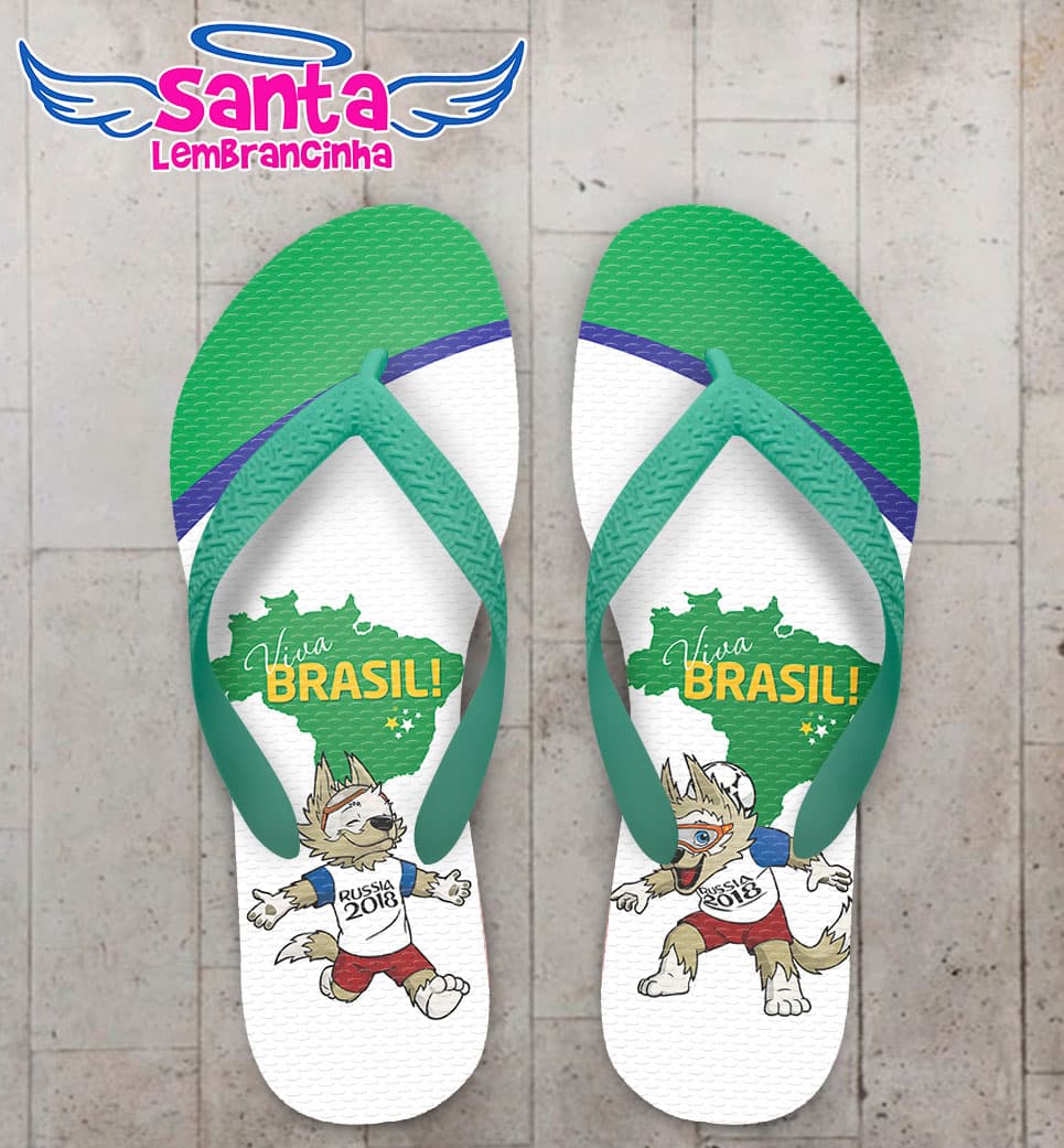 Chinelo Copa do Mundo Fundo Branco e Mascote Zabivaka COD 5933