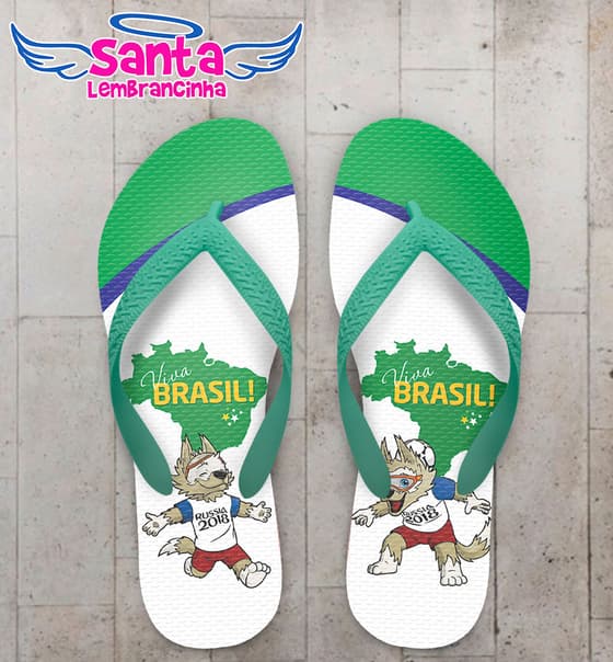 Chinelo Copa do Mundo Fundo Branco e Mascote Zabivaka COD 5933