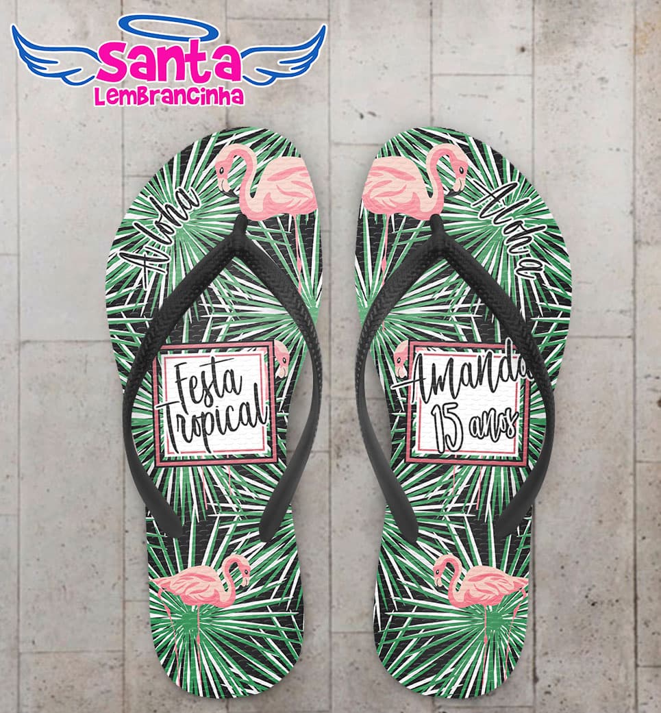 Chinelo Infantil Festa Tropical Flamingo com Flores COD 5963