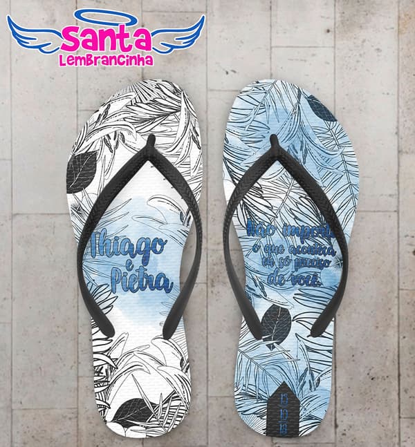 Chinelo Casamento Fundo Floral Azul COD 6001