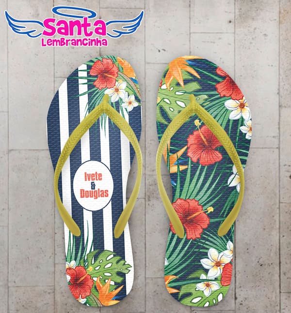 Chinelo Casamento Listrado e Floral COD 6008