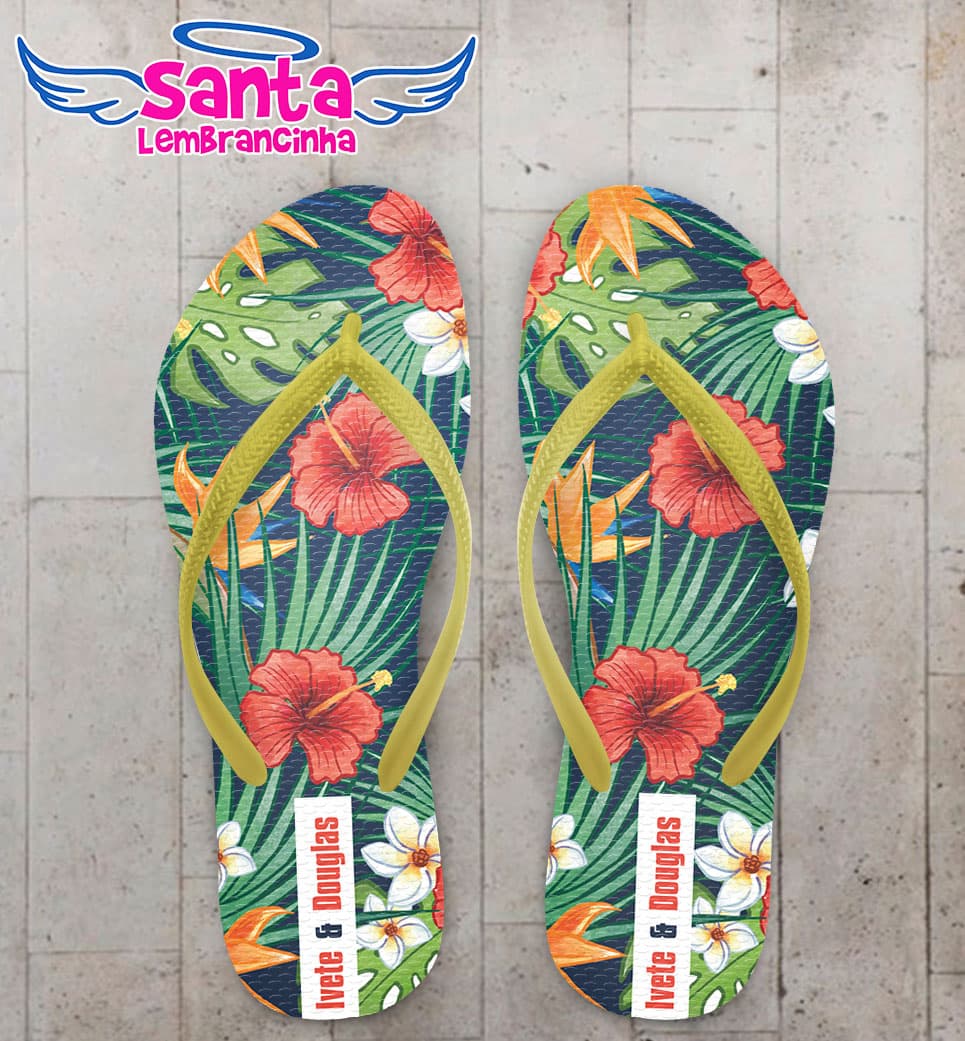 Chinelo Casamento Floral com Fundo Azul COD 6007