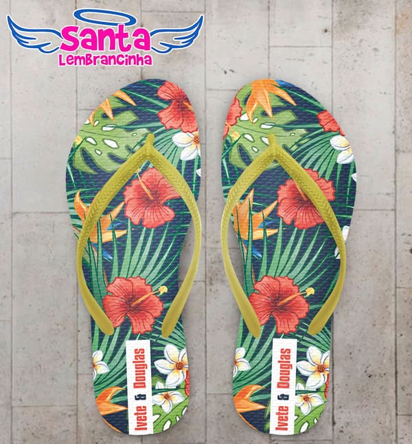 Chinelo Casamento Floral com Fundo Azul COD 6007