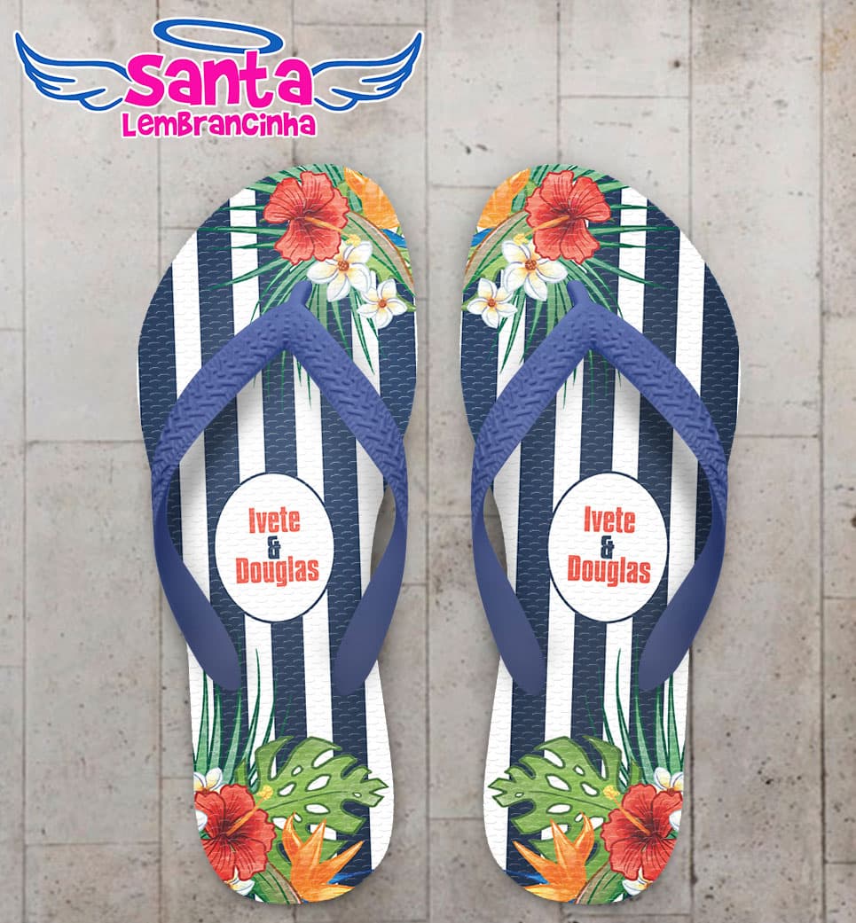 Chinelo Casamento Listrado com Flores COD 6006