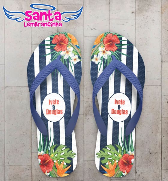 Chinelo Casamento Listrado com Flores COD 6006