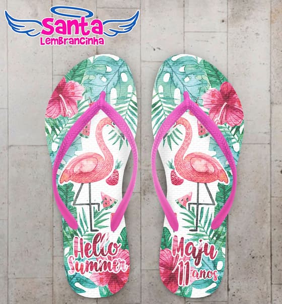 Chinelo Infantil Pool Party Flamingo e Flores COD 5959