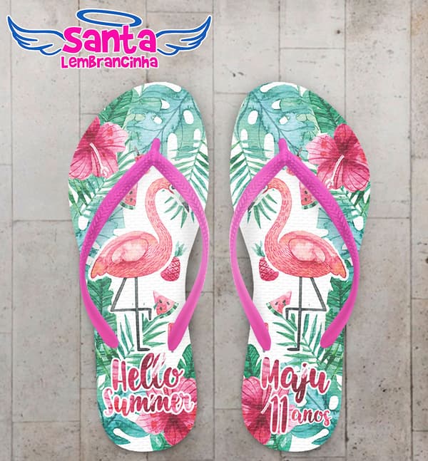 Chinelo Infantil Pool Party Flamingo e Flores COD 5959