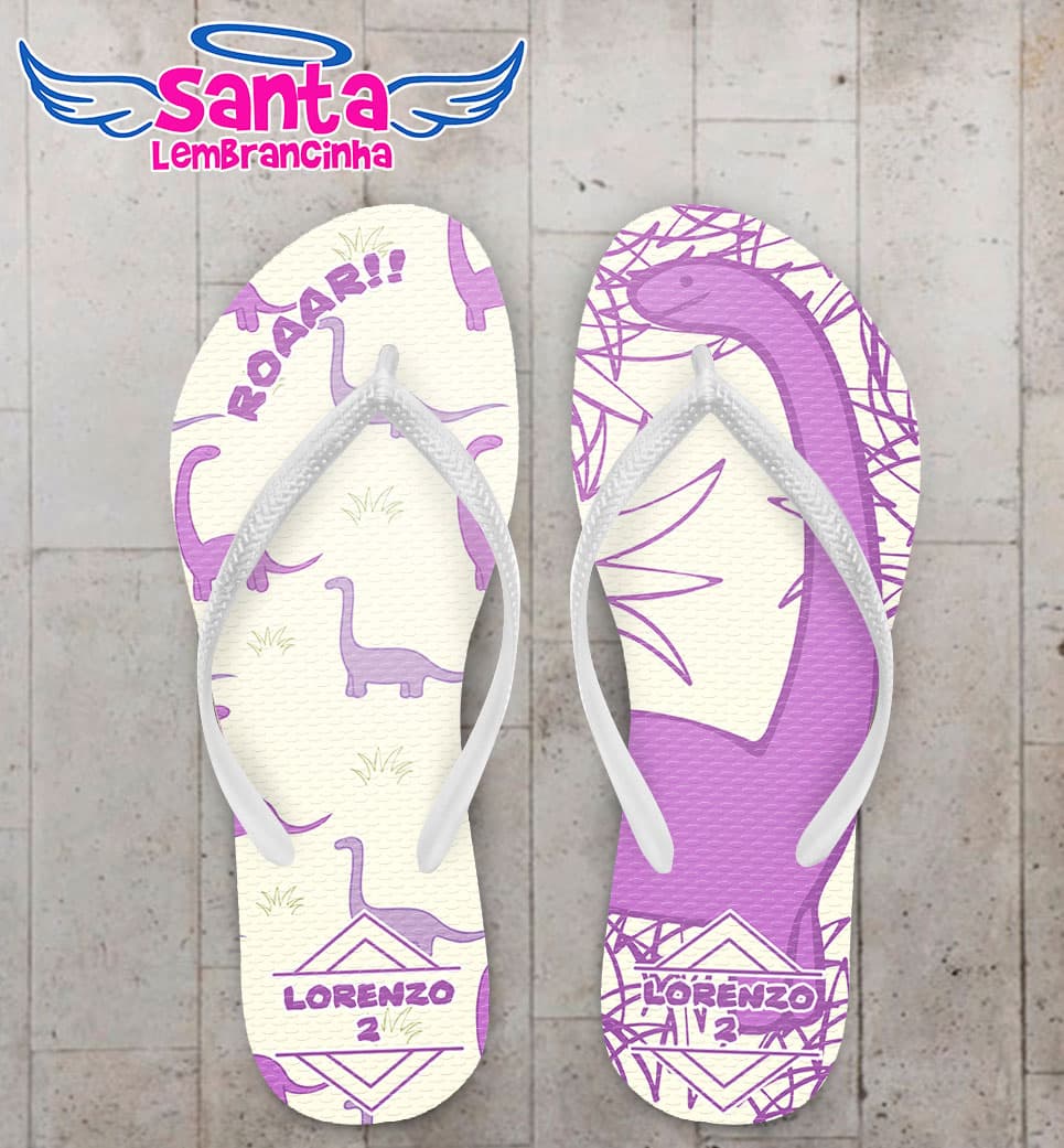 Chinelo Aniversário Infantil de Dinossauro Rosa COD 5893