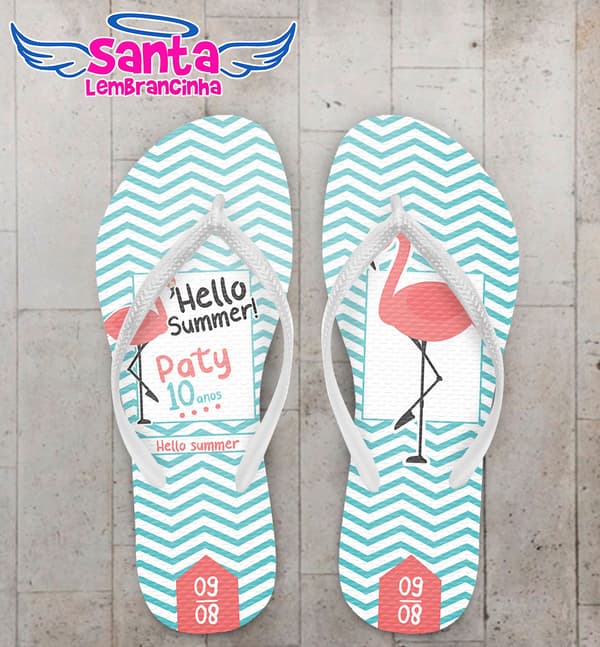Chinelo Infantil Flamingo com Fundo Chevron COD 5961