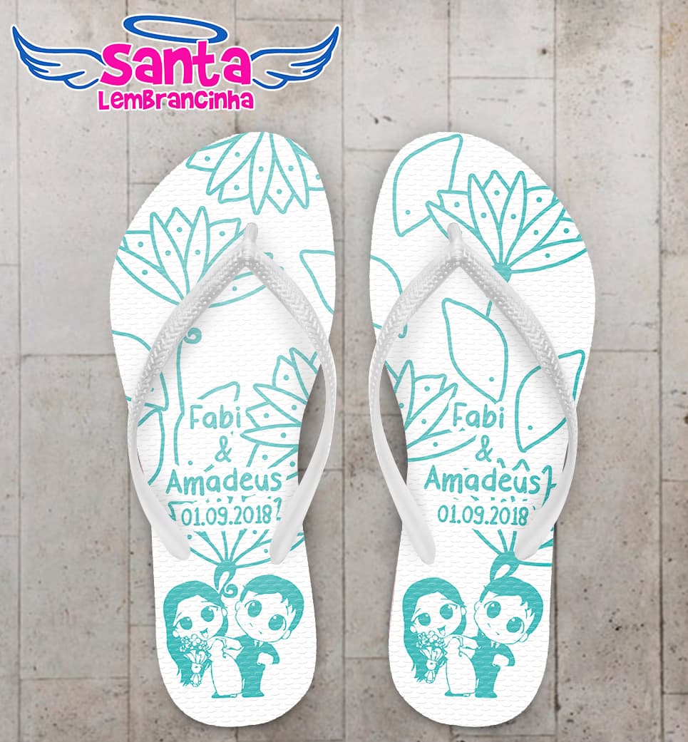 Chinelo Personalizado Casamento Noivinhos com Flores Tiffany COD 6220