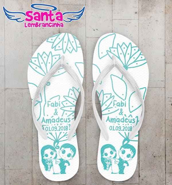 Chinelo Personalizado Casamento Noivinhos com Flores Tiffany COD 6220