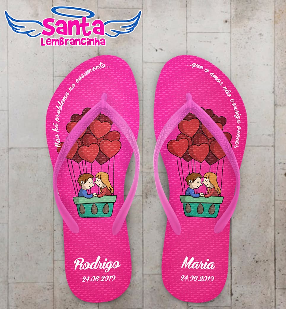 Chinelo Personalizado Casamento noivinhos no balão COD 6180
