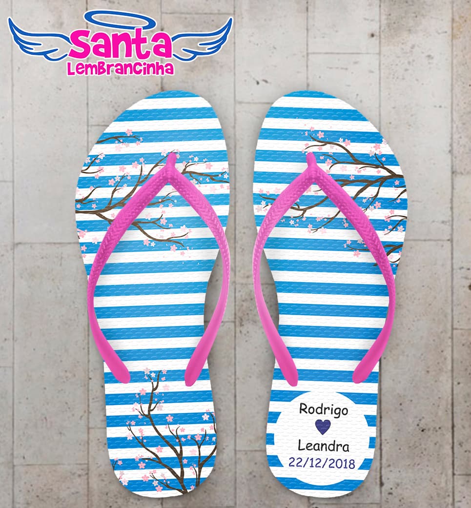 Chinelo Personalizado Casamento Listrado com Galhos COD 6240