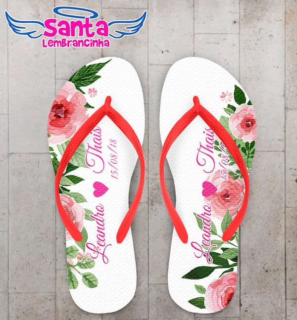 Chinelo Personalizado Casamento com Flores COD 6239