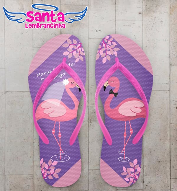 Chinelo Personalizado Casamento Flamingos Noivinhos COD 6184