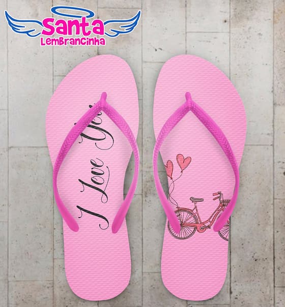 Chinelo Personalizado Casamento Rosa com Bicicleta COD 6241