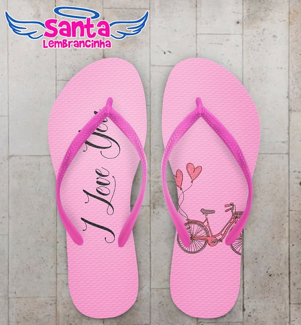 Chinelo Personalizado Casamento Rosa com Bicicleta COD 6241