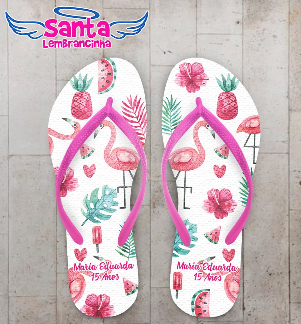 Chinelo Personalizado Debutante 15 Anos Flamingo Rosa COD 6183