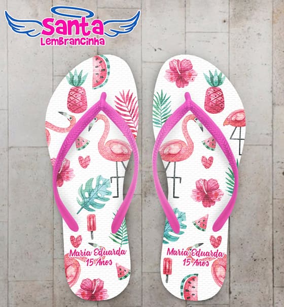Chinelo Personalizado Debutante 15 Anos Flamingo Rosa COD 6183