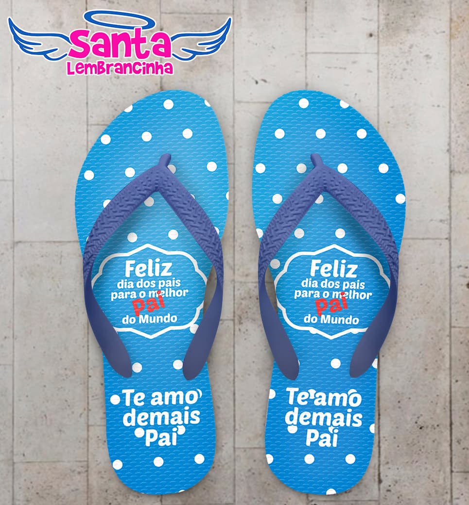 Chinelo Personalizado Dia dos Pais com Frase e Fundo de Bolinhas COD 6198