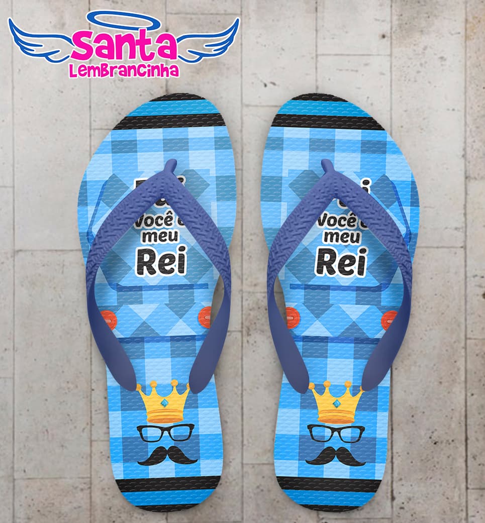 Chinelo Personalizado Dia dos Pais camisa Xadrez com coroa e bigode COD 6205