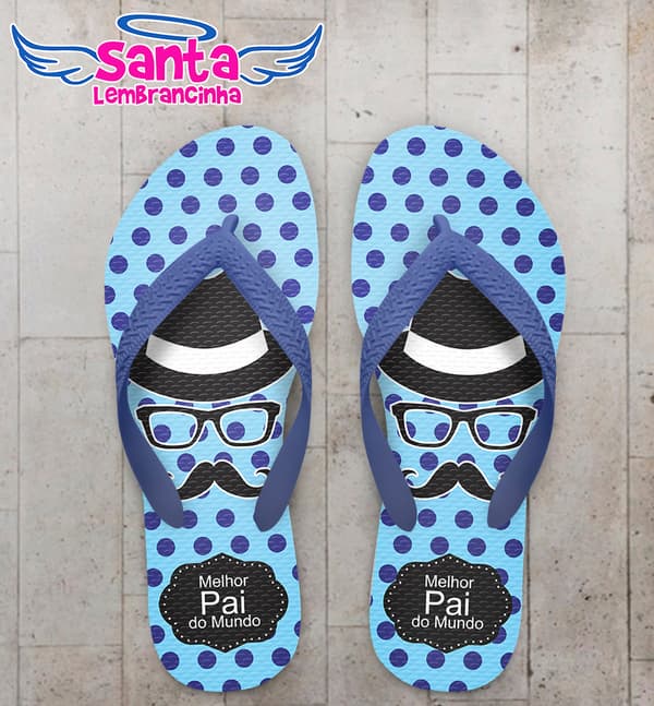 Chinelo Personalizado Dia dos Pais Chapéu e Bigode com Bolinhas COD 6197