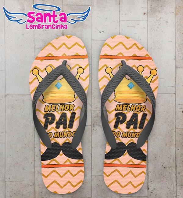 Chinelo Personalizado Dia dos Pais Chevron com Coroa e Bigode COD 6233