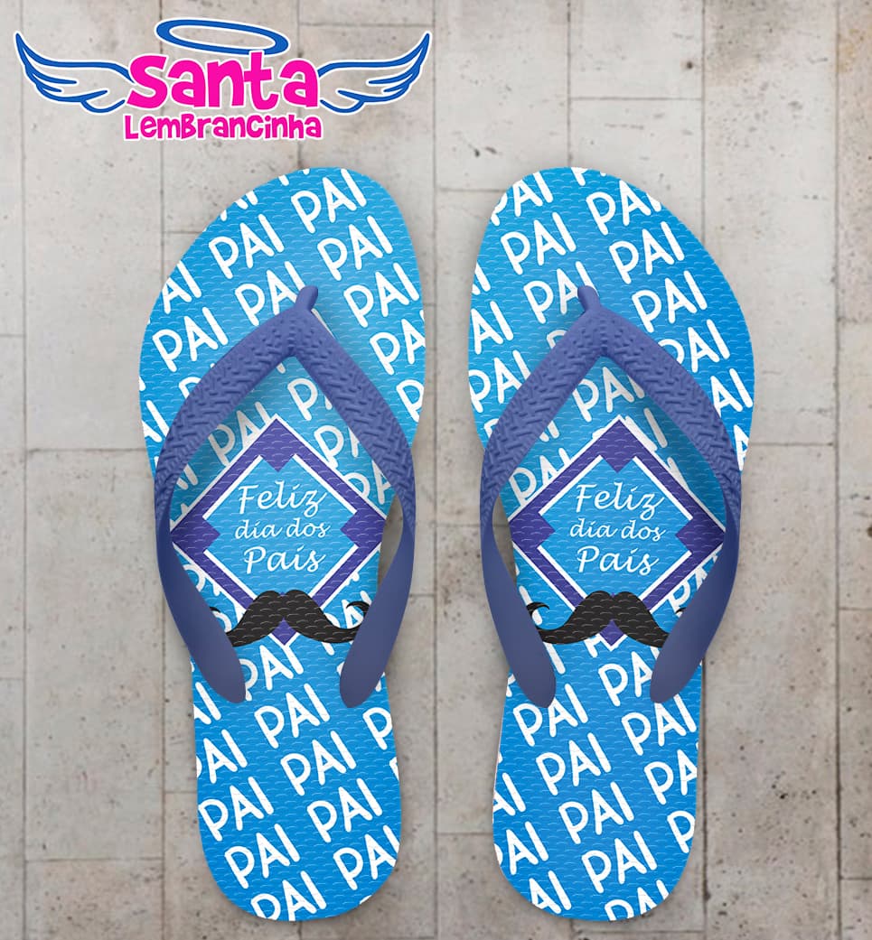 Chinelo Personalizado Dia dos Pais Azul com Bigode COD 6212