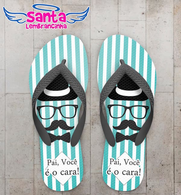 Chinelo Personalizado Dia dos Pais Listrado com Chapéu e Bigode COD 6248