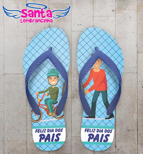 Chinelo Personalizado Dia dos Pais Fundo Quadriculado com Pai e Filho COD 6255