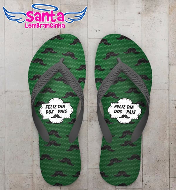 Chinelo Personalizado Dia dos Pais Fundo Verde com Bigodes COD 6254