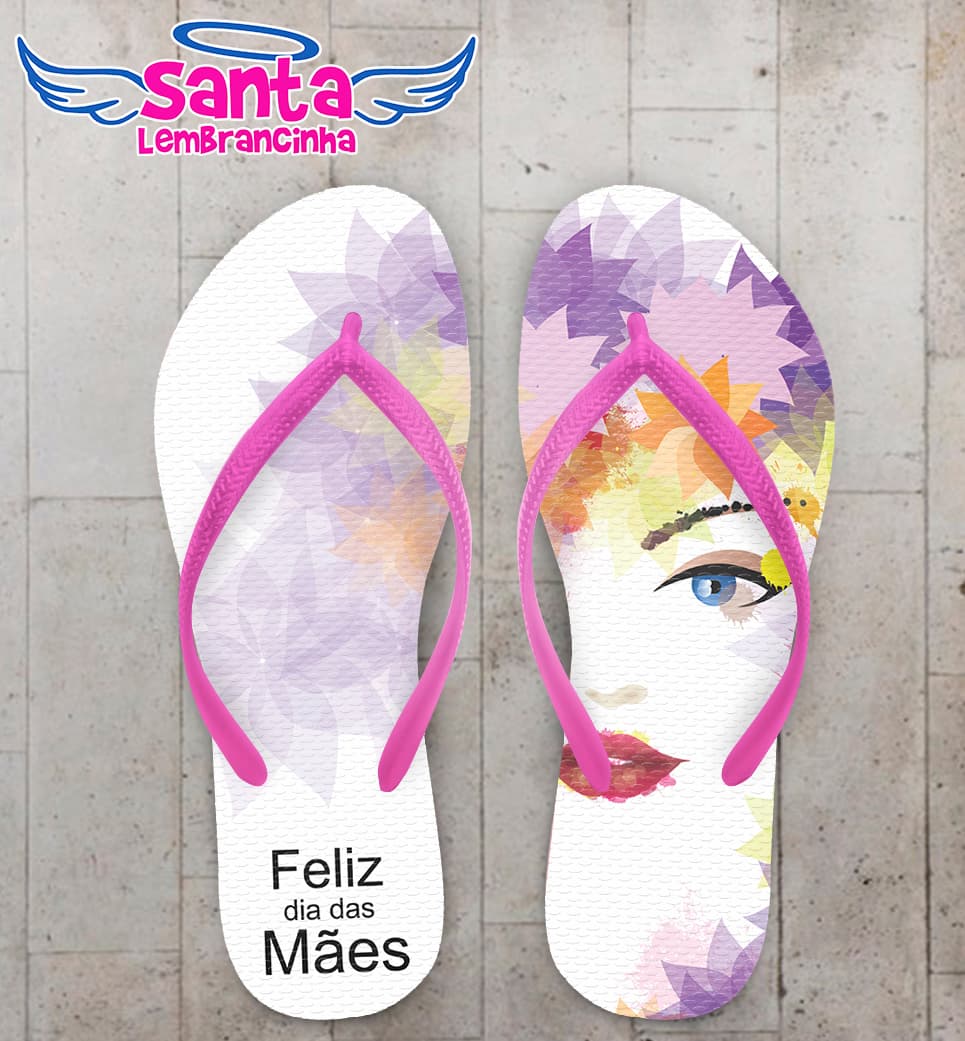 Chinelo Personalizado Dia das Mães Rosto em Aquarela COD 6246
