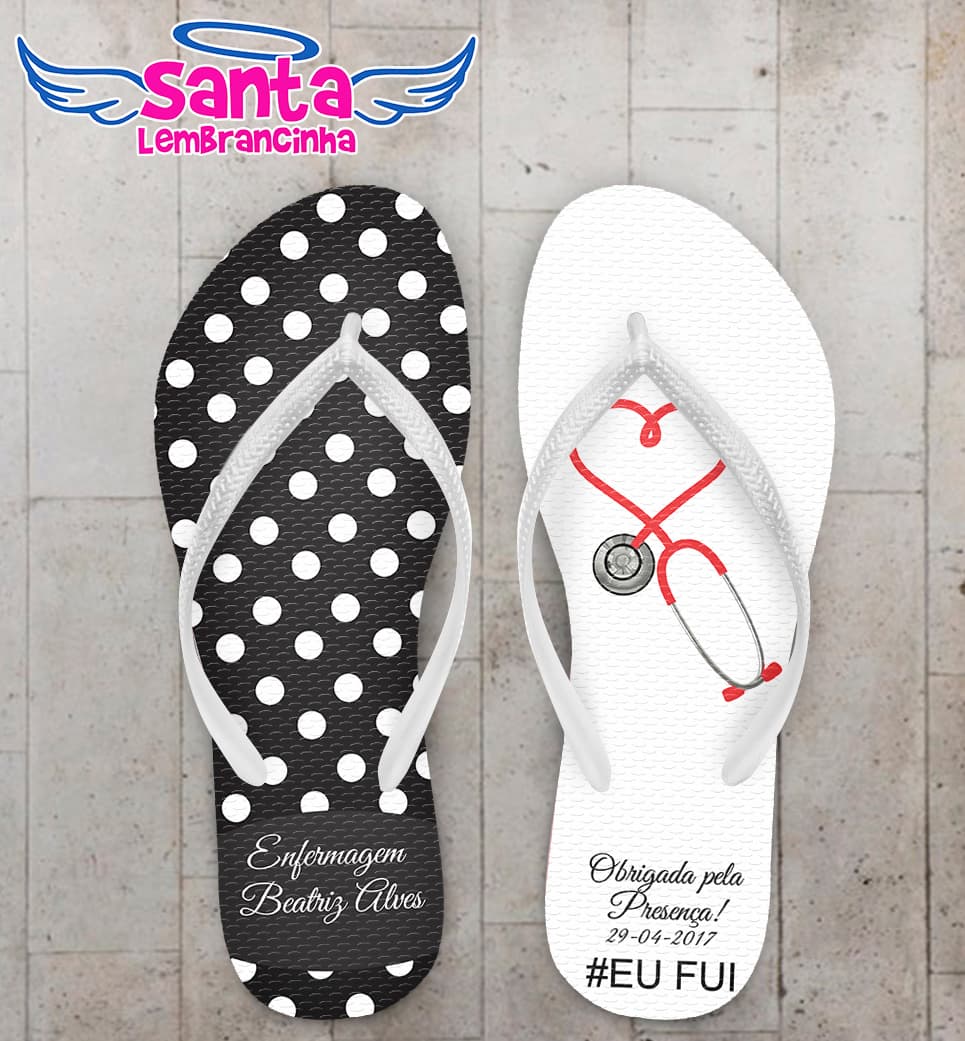 Chinelo Personalizado Formatura Enfermagem com Bolinhas e Esteto COD 6261