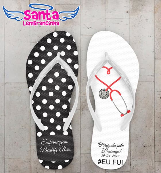 Chinelo Personalizado Formatura Enfermagem com Bolinhas e Esteto COD 6261