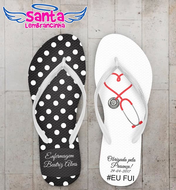 Chinelo Personalizado Formatura Enfermagem com Bolinhas e Esteto COD 6261