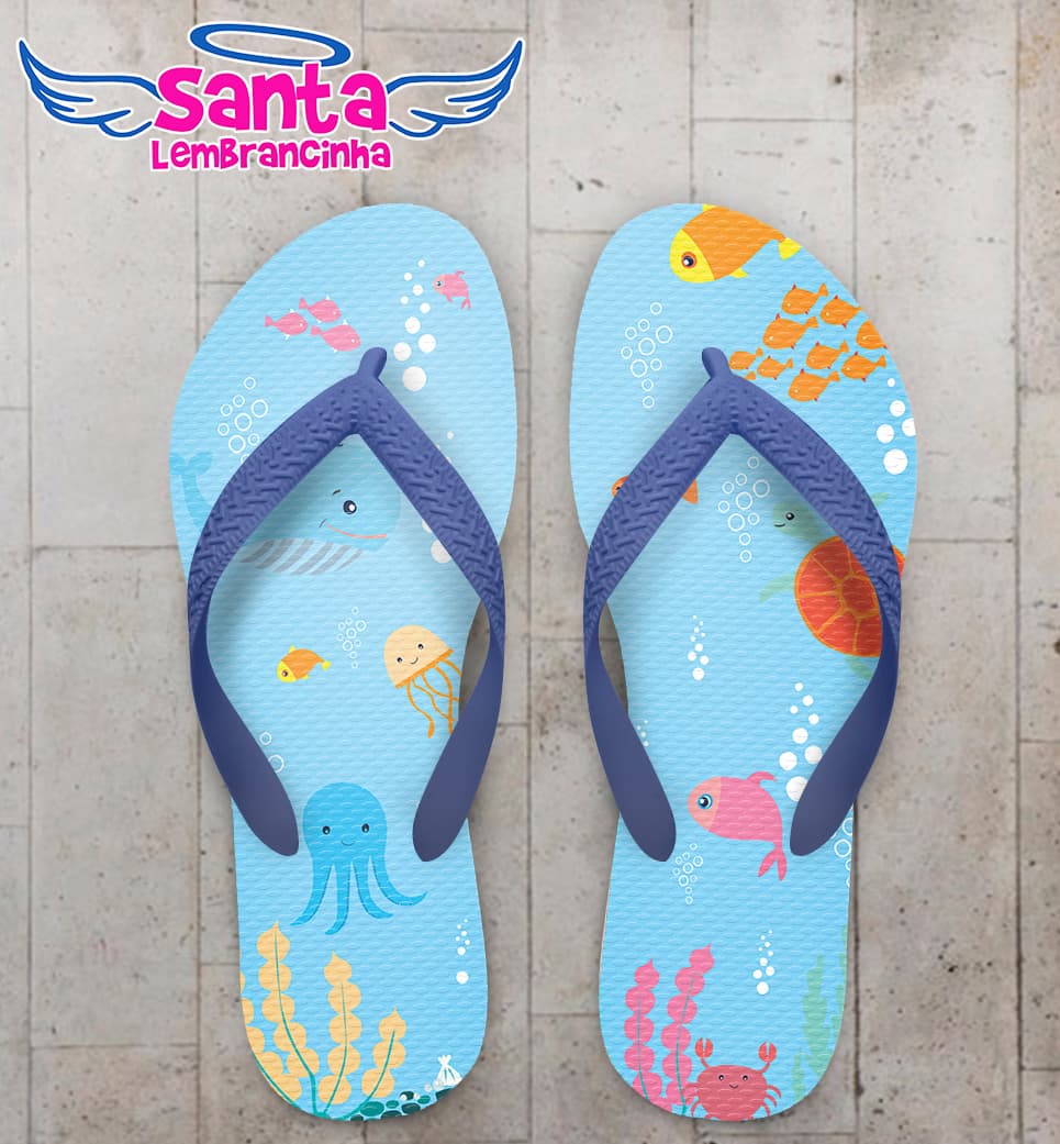Chinelo Personalizado Infantil Fundo do Mar com Animais COD 6268