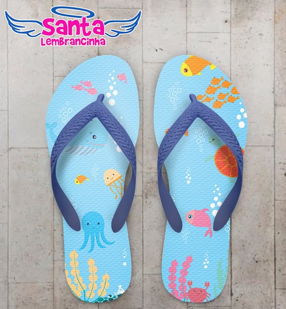 Chinelo Personalizado Infantil Fundo do Mar com Animais COD 6268