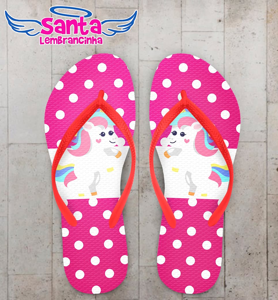 Chinelo Personalizado Infantil Unicórnio com Fundo de Bolinhas COD 6272