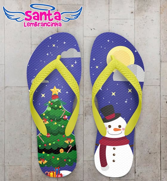 Chinelo Personalizado Natal com Boneco de Neve e Árvore COD 6274