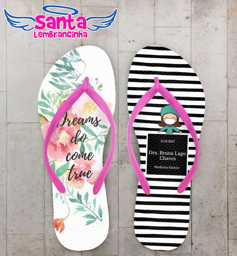 Chinelo Personalizado Formatura Medicina Listrado com Floral COD 6275