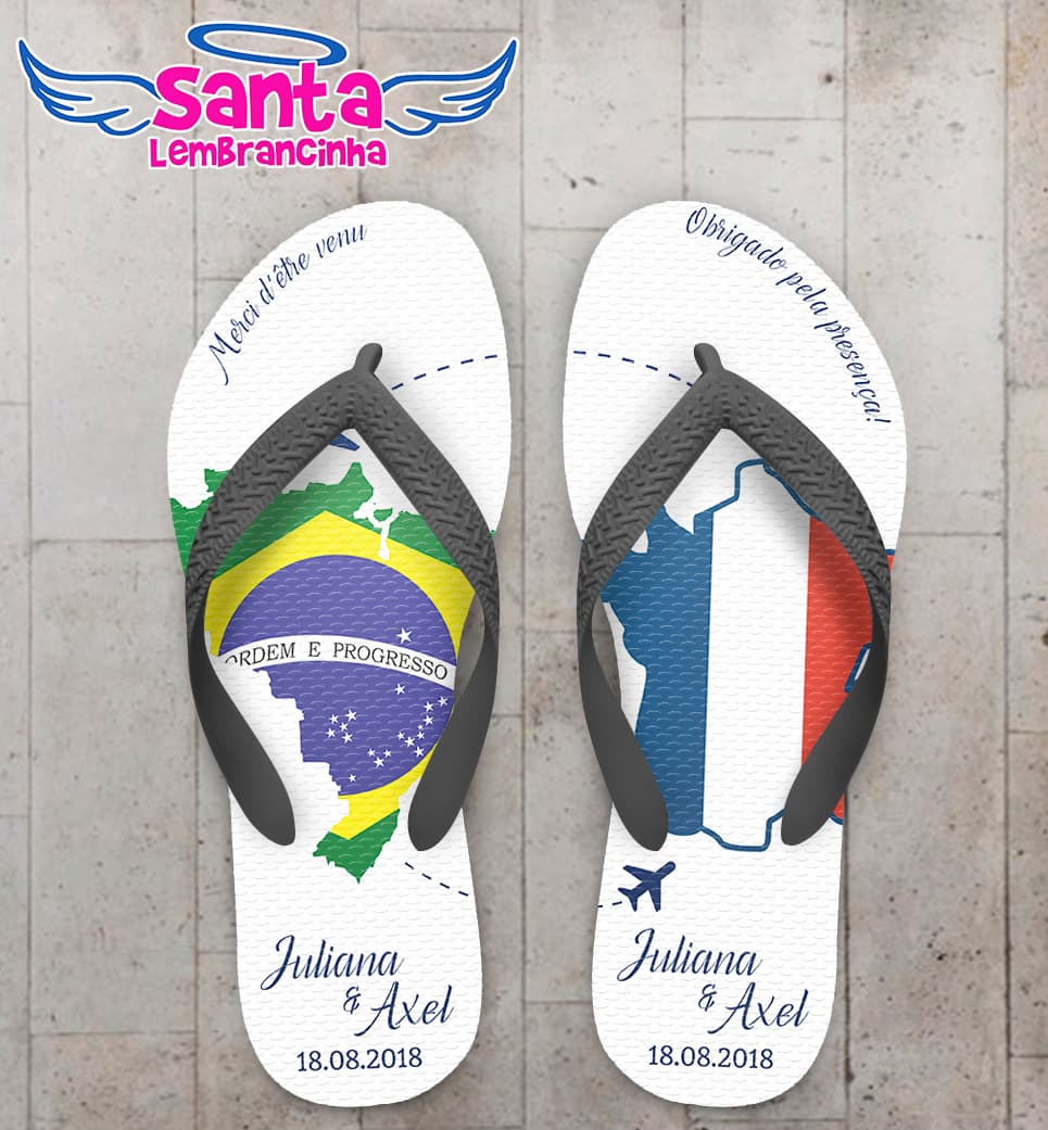Chinelo Personalizado Casamento Brasil e França COD 6330
