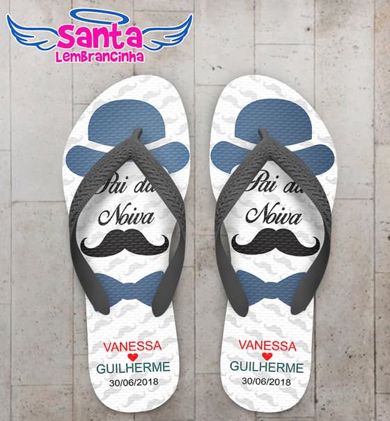 Chinelo Personalizado Casamento Chapéu e Bigode COD 6322